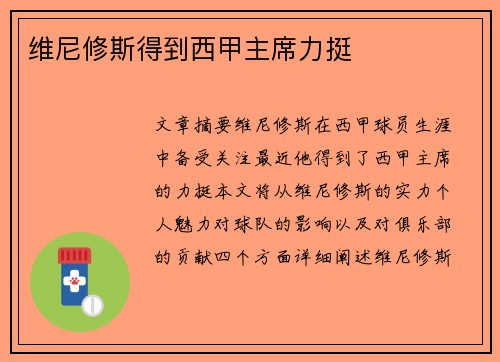 维尼修斯得到西甲主席力挺